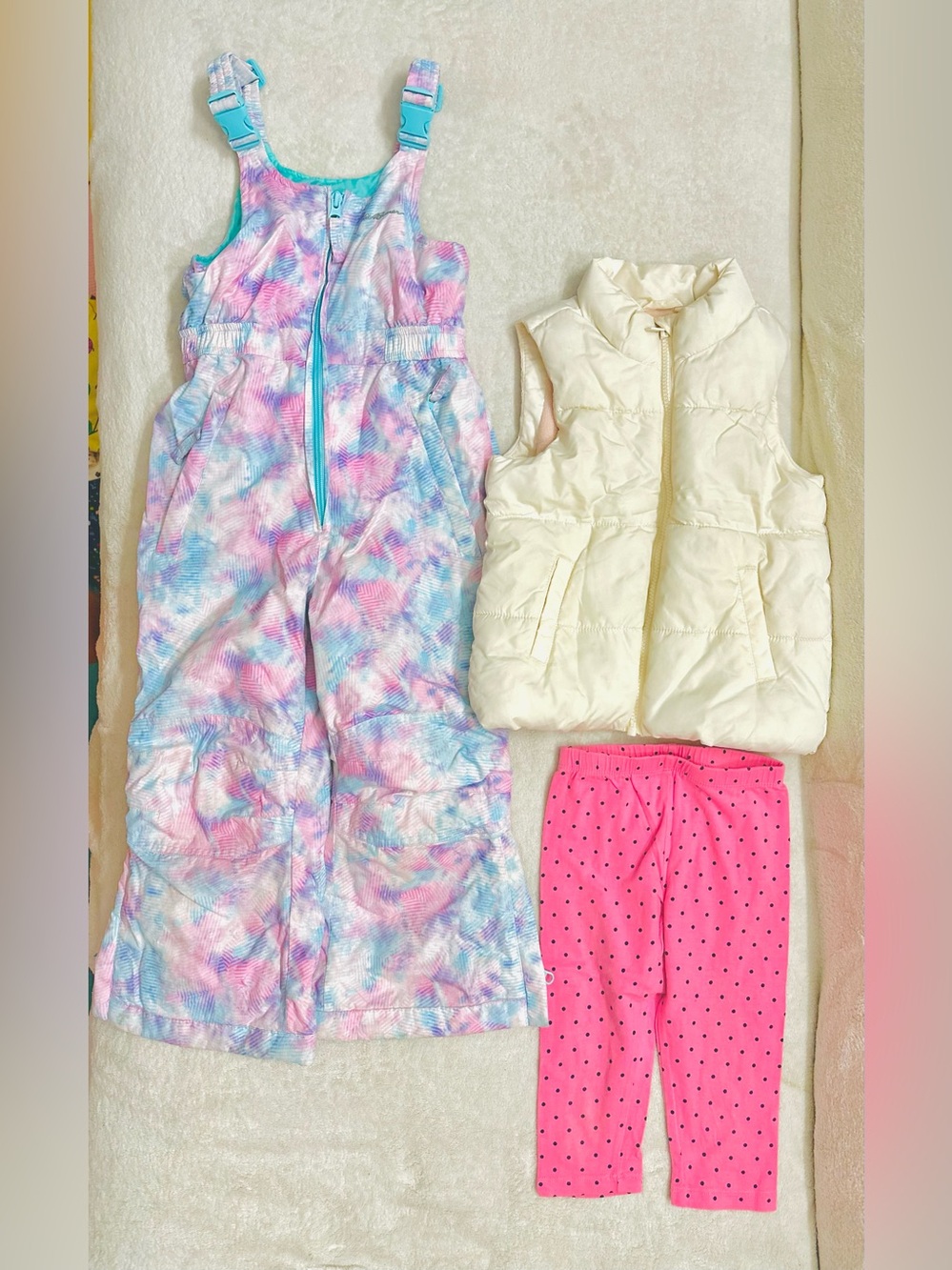 Lot Girls Winter Bib Snow Pants & Warm Vest Size 4T Years Excellent Condition